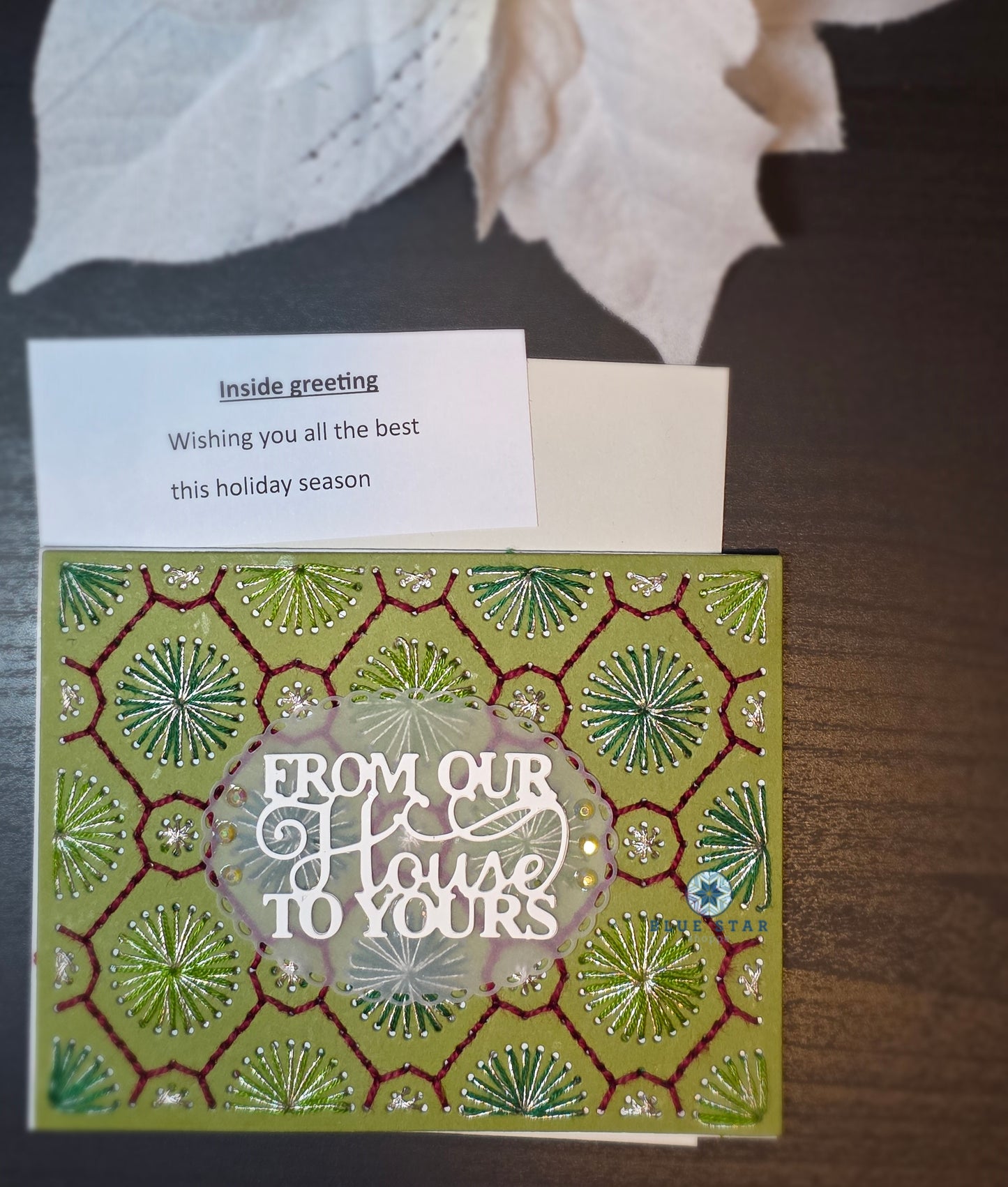 From Our House To Yours - stitched circles (green background)