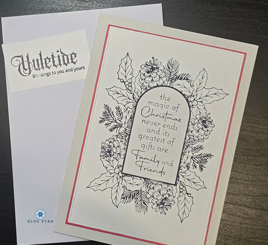 Christmas card with floral design and text