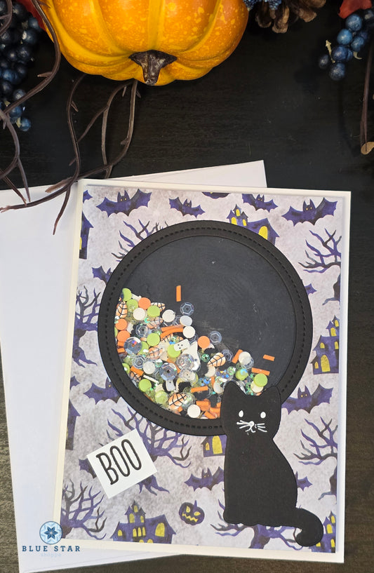 Halloween Shaker Card-Boo-orange/green shaker bits
