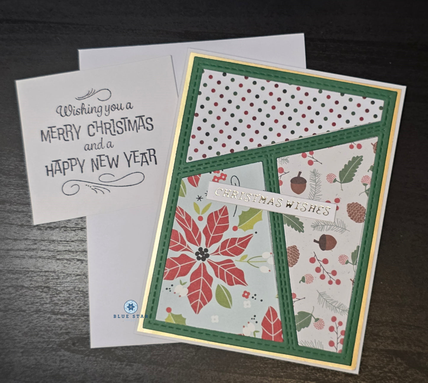Christmas card with decorative patterns and text 