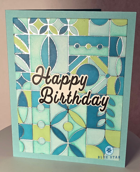 Happy Birthday blue and green patterned background