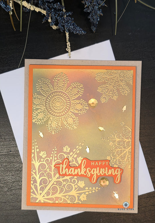 Happy Thanksgiving Embossed Leafy Design
