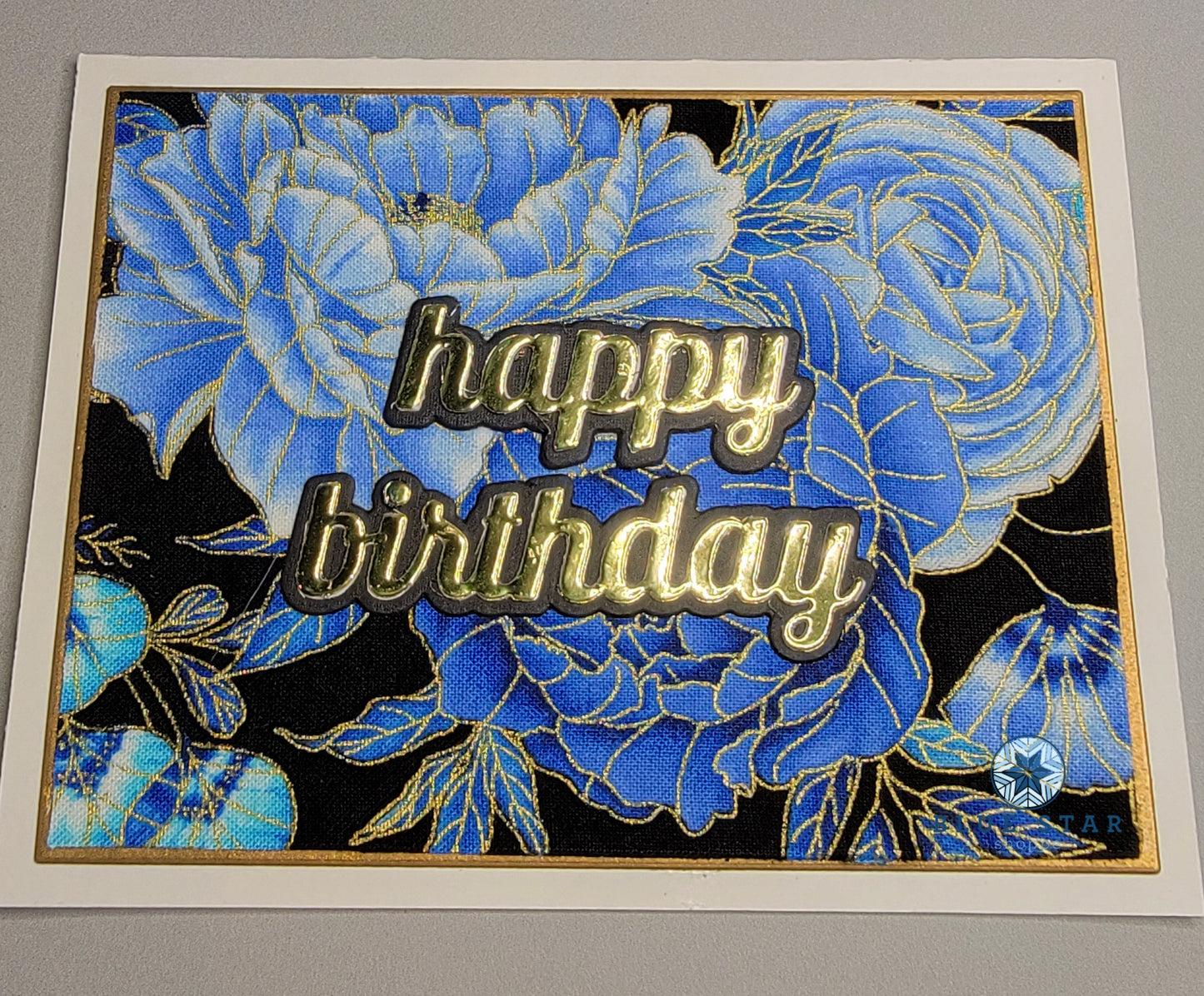 Happy Birthday - blue fabric background