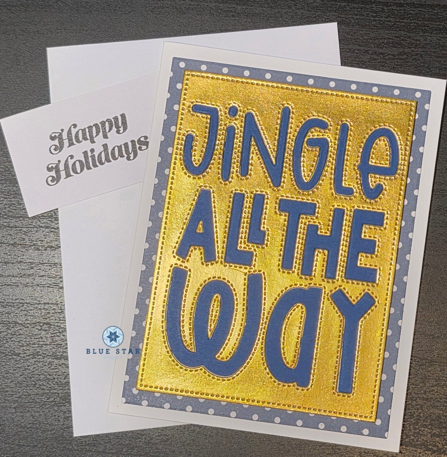 Holiday card with 'Jingle All The Way' text 