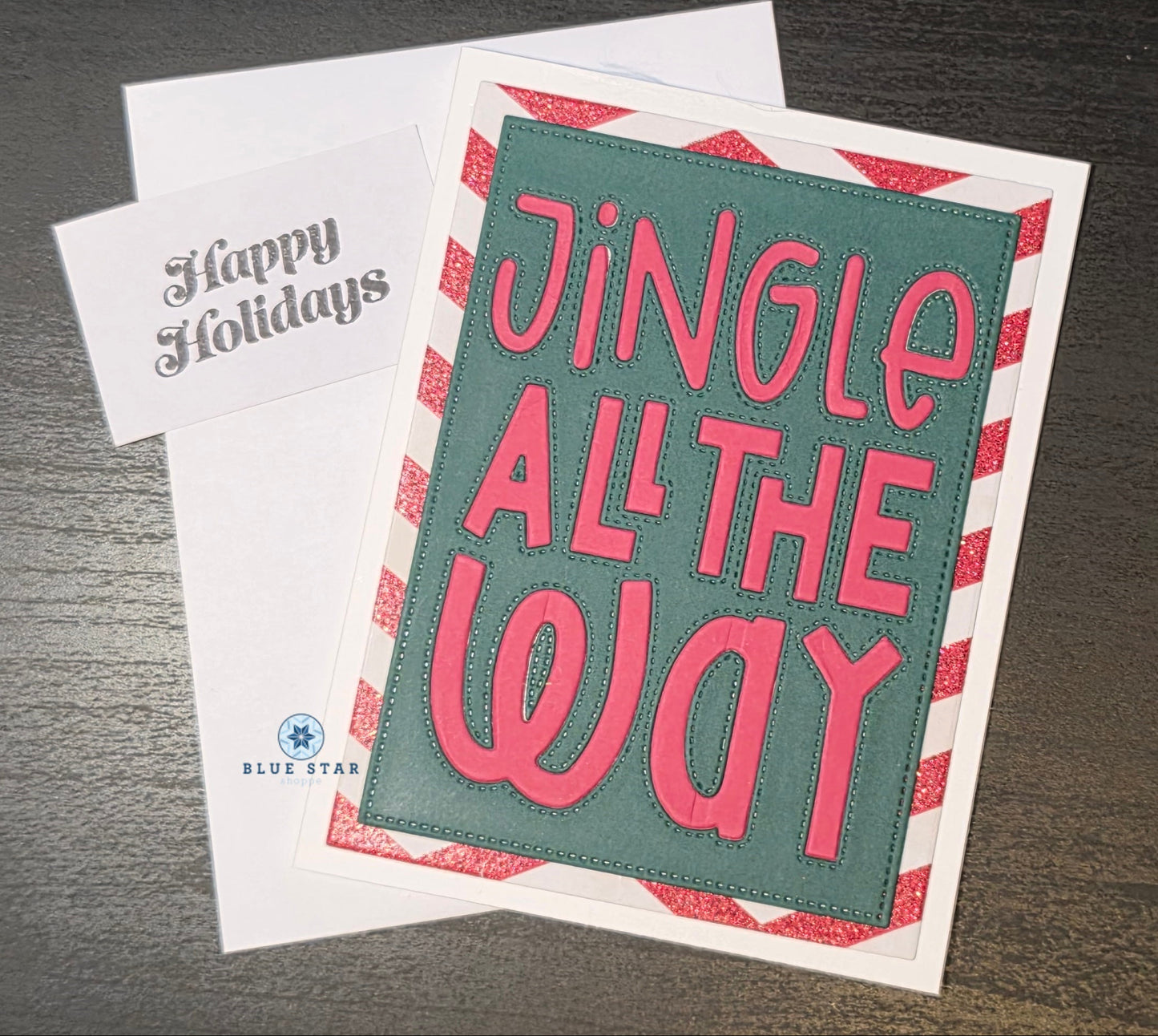 Holiday card with 'Jingle All The Way' text 