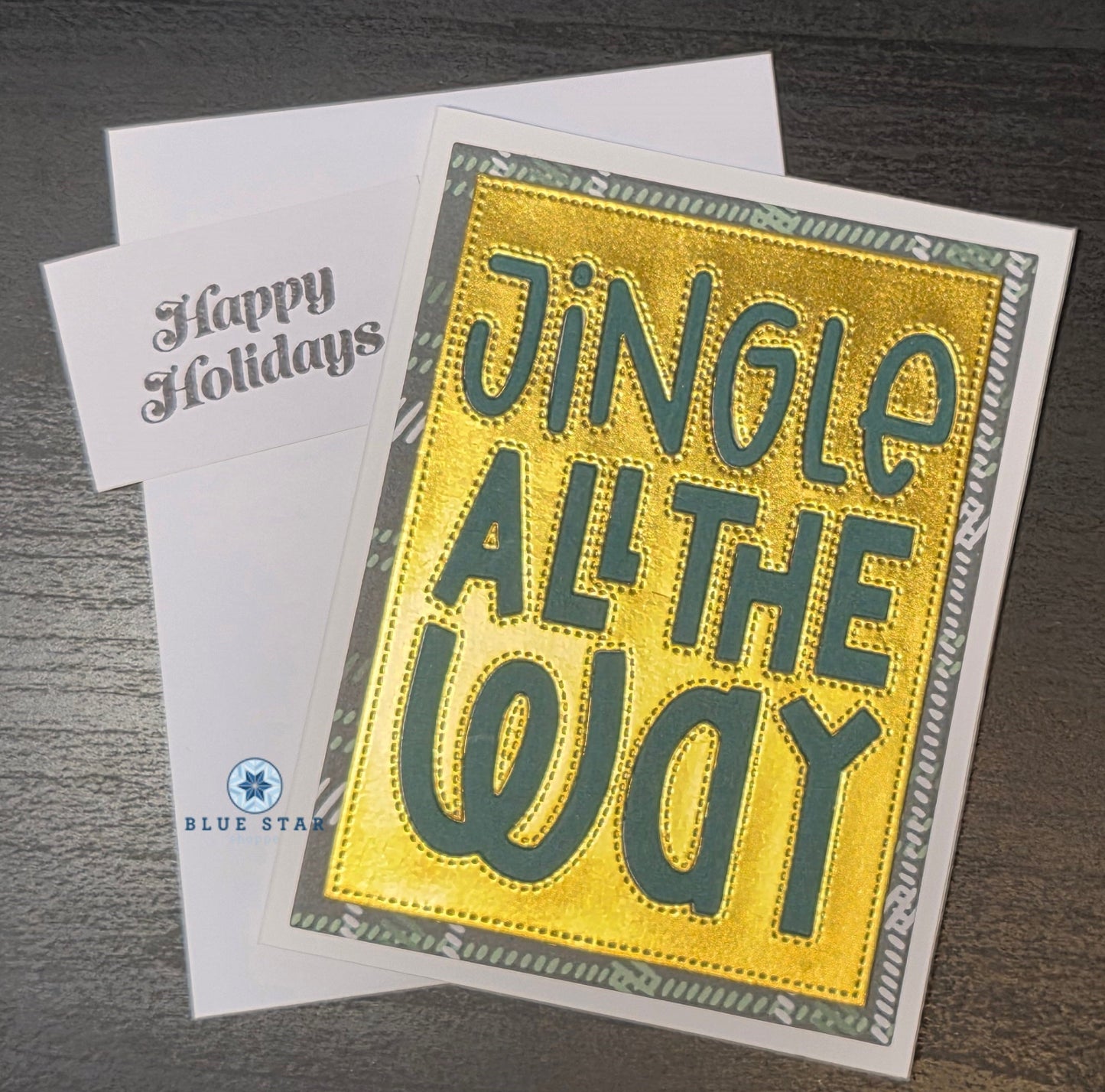 Holiday card with 'Jingle All The Way' text 
