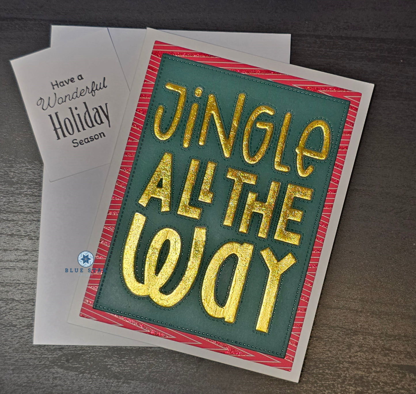 Holiday card with 'Jingle All The Way' text 