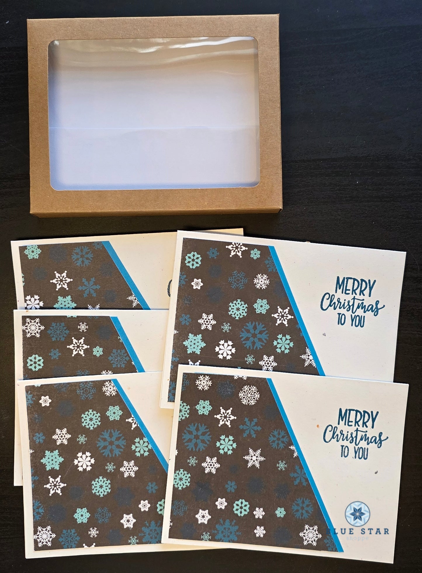 Set of Christmas cards with snowflake designs and 'Merry Christmas' text