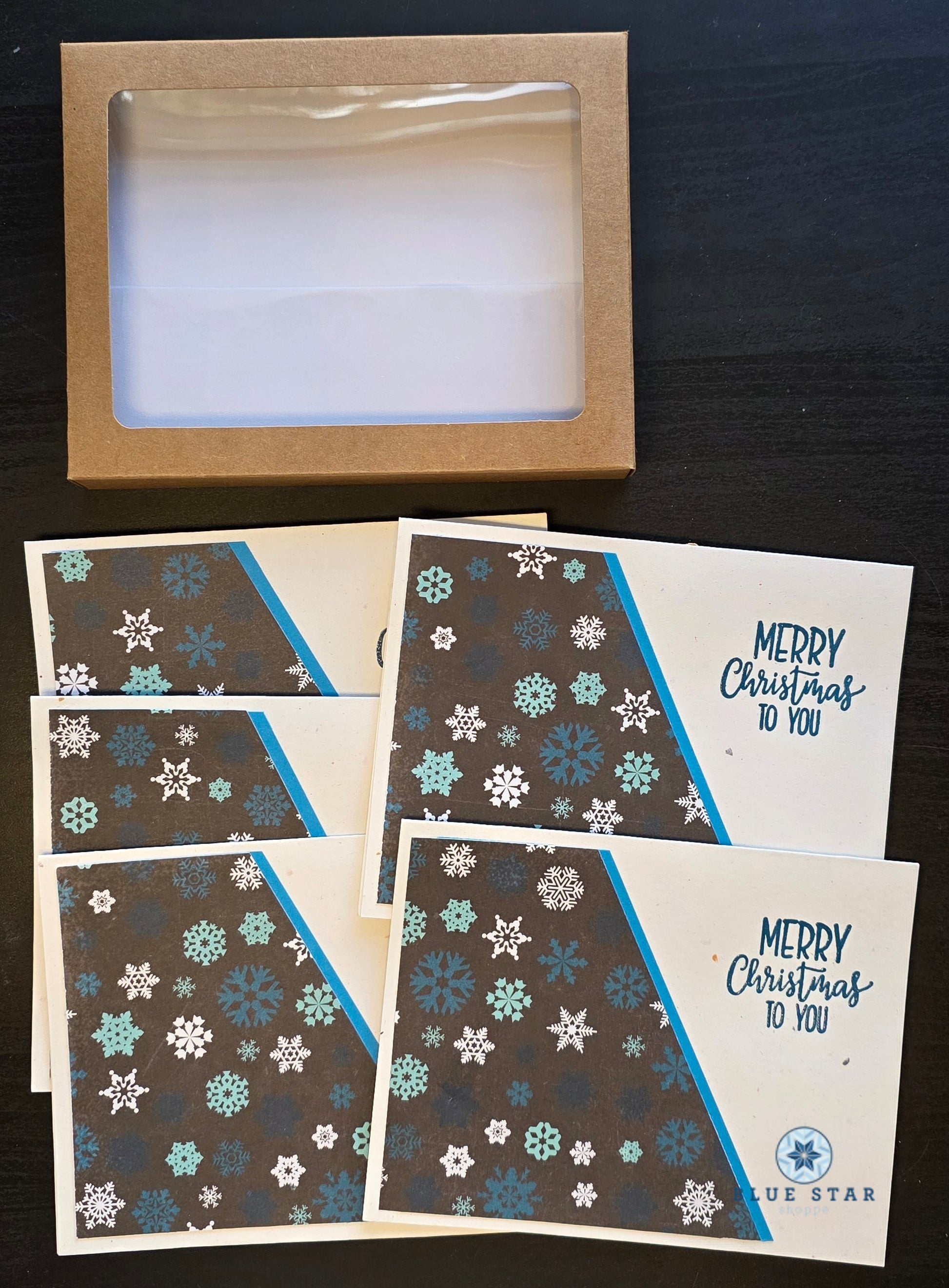 Set of Christmas cards with snowflake designs and 'Merry Christmas' text