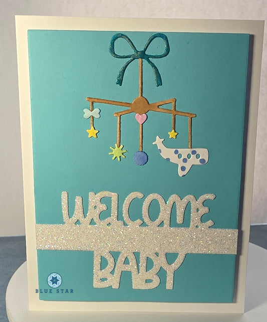 Welcome Baby Mobile with Blue Polka Dot Plane