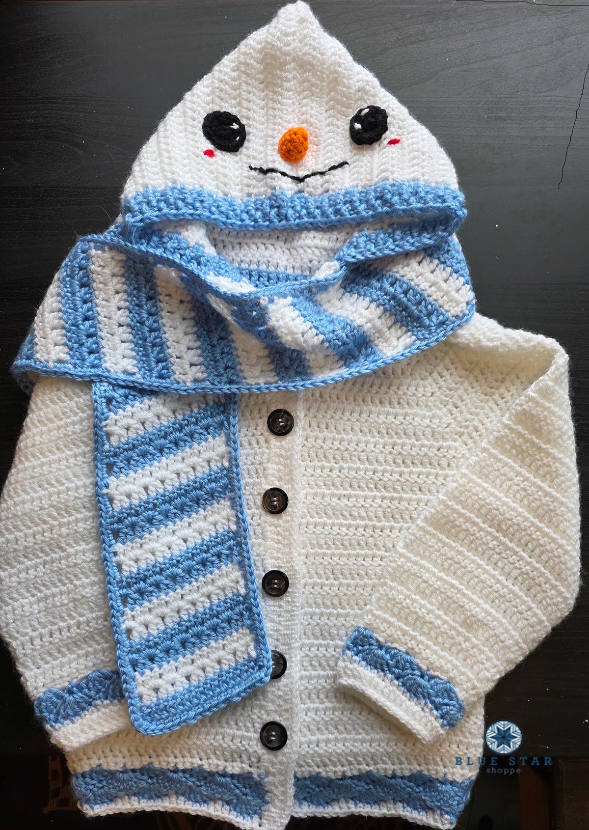 Child's Snowman Hooded Sweater and Coordinating Scarf